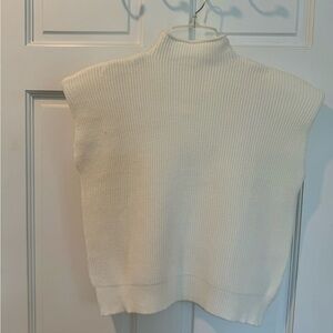 IVORY MOCK NECK SLEEVELESS SWEATER WITH CAP SLEEVES AND SHOULDER PADS
